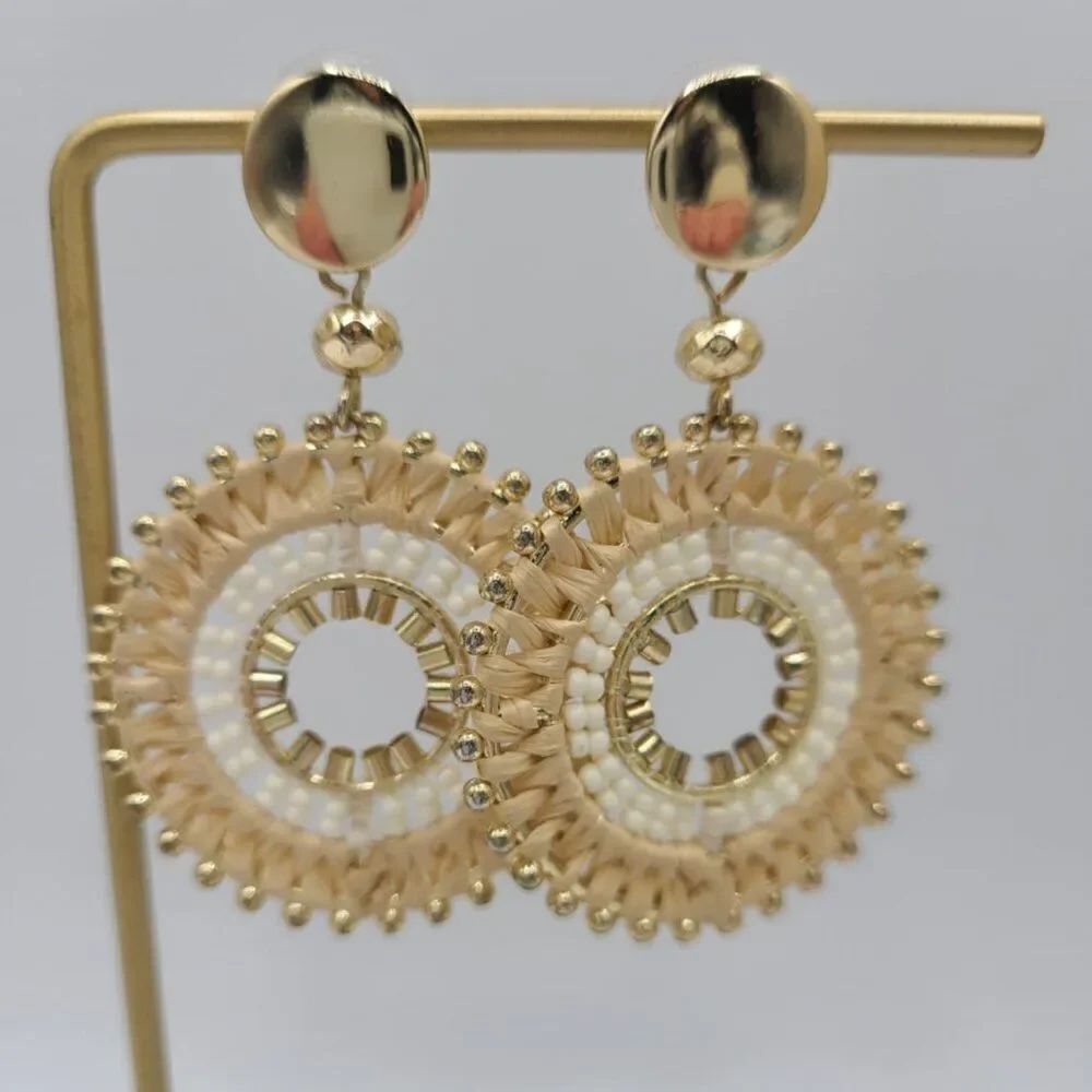 J Crew Gold Tone Off White Beaded Circle Earrings NWOT!  NEW!